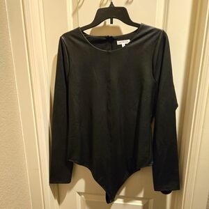 NWT GOOD AMERICAN Black Leather Scoop Neck Thong Bodysuit